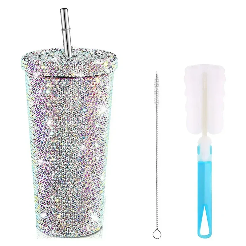 500ml/750ml Rhinestone Thermos Bottles Insulated Shining Glitter Coffee Cup Reusable Creative Stainless Steel Water Bottle Girl