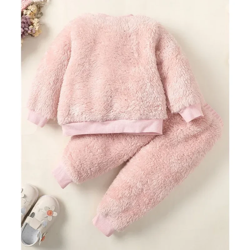 0-3Years Baby Girl Clothes Set Cute Bear O-neck Long Sleeve Top+Thick Pants Autumn&Winter Warm Clothing Outfit for Toddler Girl