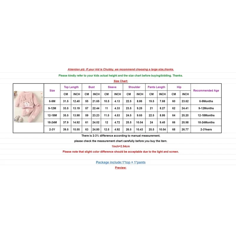 0-3Years Baby Girl Clothes Set Cute Bear O-neck Long Sleeve Top+Thick Pants Autumn&Winter Warm Clothing Outfit for Toddler Girl