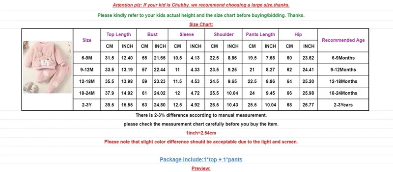 0-3Years Baby Girl Clothes Set Cute Bear O-neck Long Sleeve Top+Thick Pants Autumn&Winter Warm Clothing Outfit for Toddler Girl