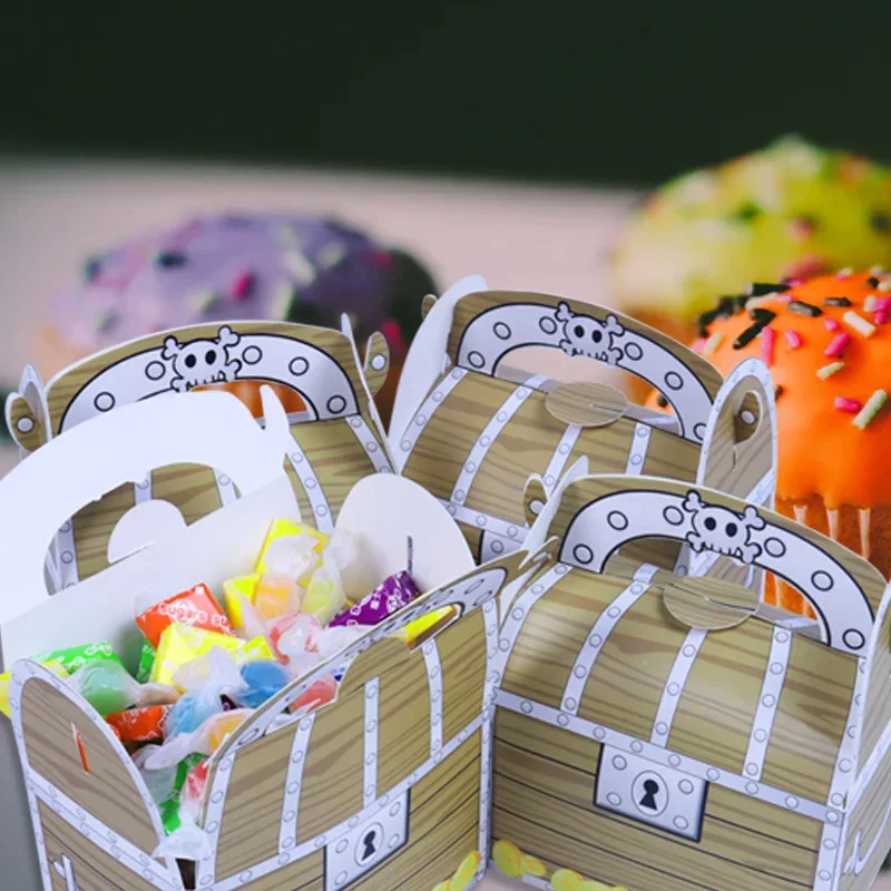 12/24pcs Pirate Treasure Chest Treat Boxes Pirate Kid Birthday Party Decoration Trick or Treat Halloween Themed Party Gift Favor