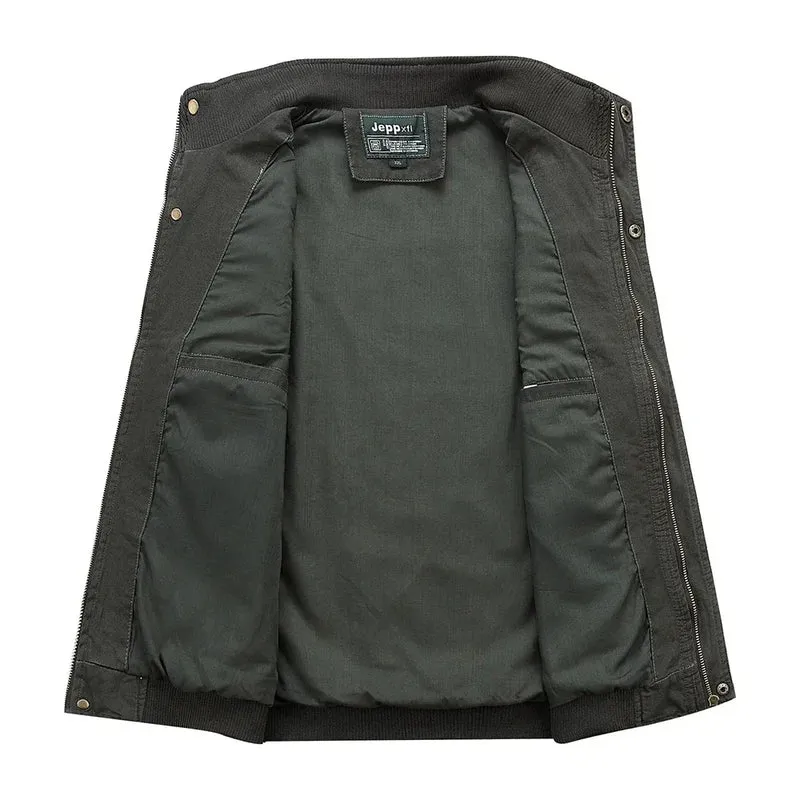 Men Multi Pockets Cotton Vests Big Size XL-5XL Male Sleeveless Jackets Spring Autumn Fishing Vests Photography Collar Waistcoats