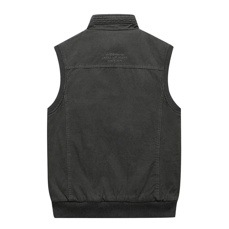 Men Multi Pockets Cotton Vests Big Size XL-5XL Male Sleeveless Jackets Spring Autumn Fishing Vests Photography Collar Waistcoats