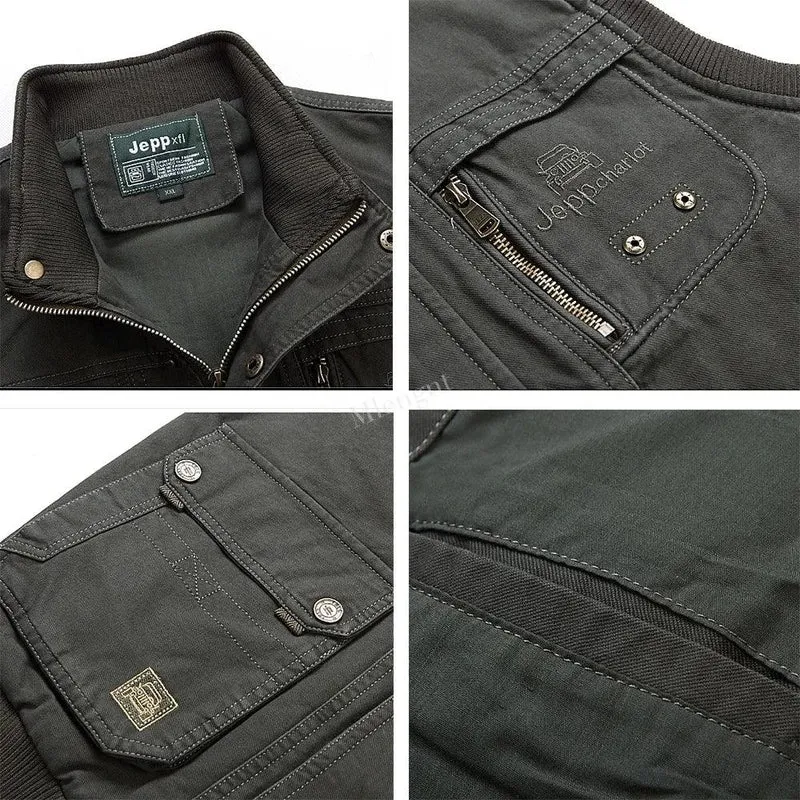 Men Multi Pockets Cotton Vests Big Size XL-5XL Male Sleeveless Jackets Spring Autumn Fishing Vests Photography Collar Waistcoats