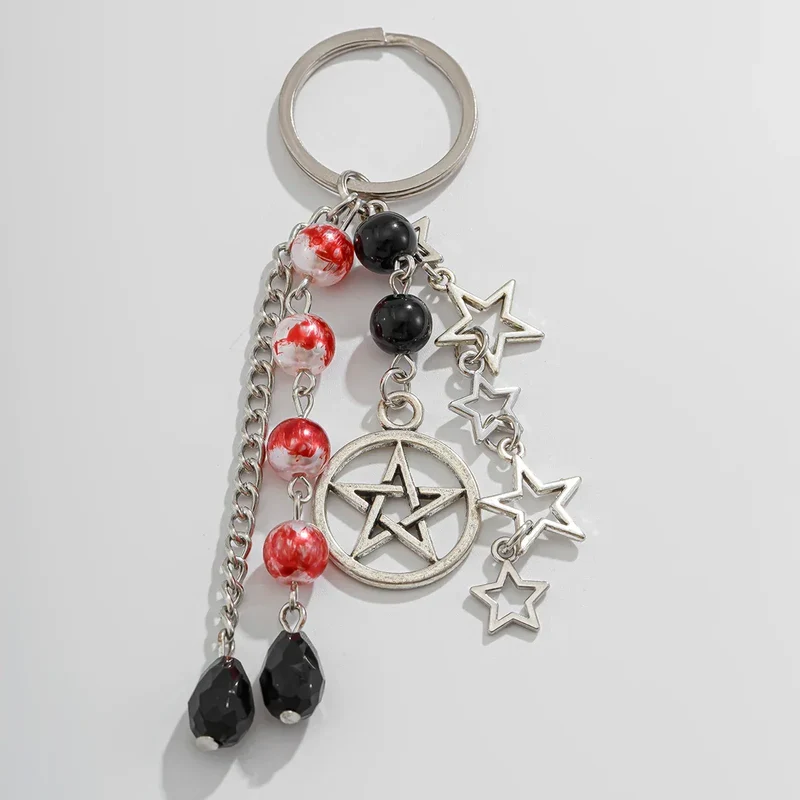 Salircon Gothic Cross Love Heart Skull Key Pendant Keychain for Women Trend Black Bowknot Key Ring Female Halloween Y2K Jewelry
