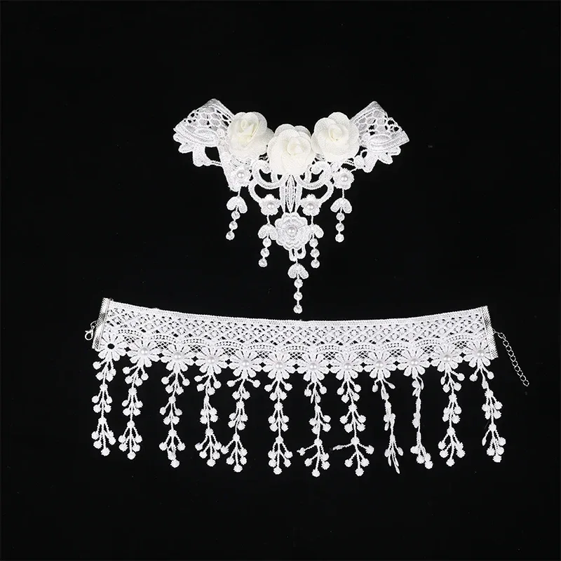 Gothic Victorian Black Lace Necklace Women Girl Boho Crystal Tassel Sexy Lace Choker Steampunk Dark Loli Style Halloween Jewelry