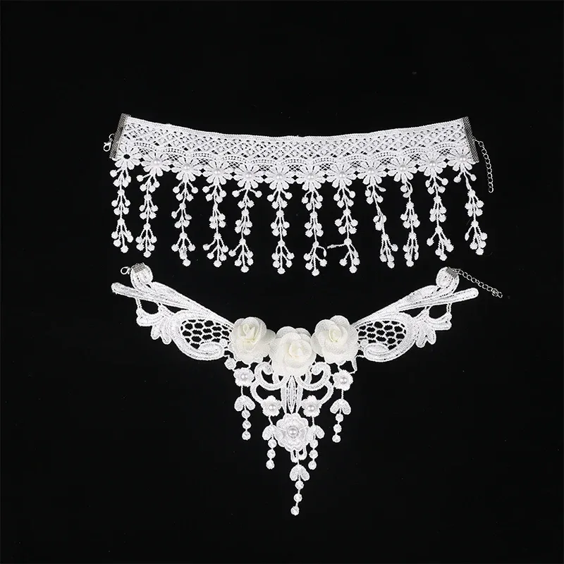Gothic Victorian Black Lace Necklace Women Girl Boho Crystal Tassel Sexy Lace Choker Steampunk Dark Loli Style Halloween Jewelry