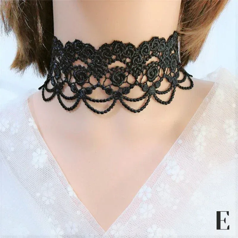 Gothic Victorian Black Lace Necklace Women Girl Boho Crystal Tassel Sexy Lace Choker Steampunk Dark Loli Style Halloween Jewelry