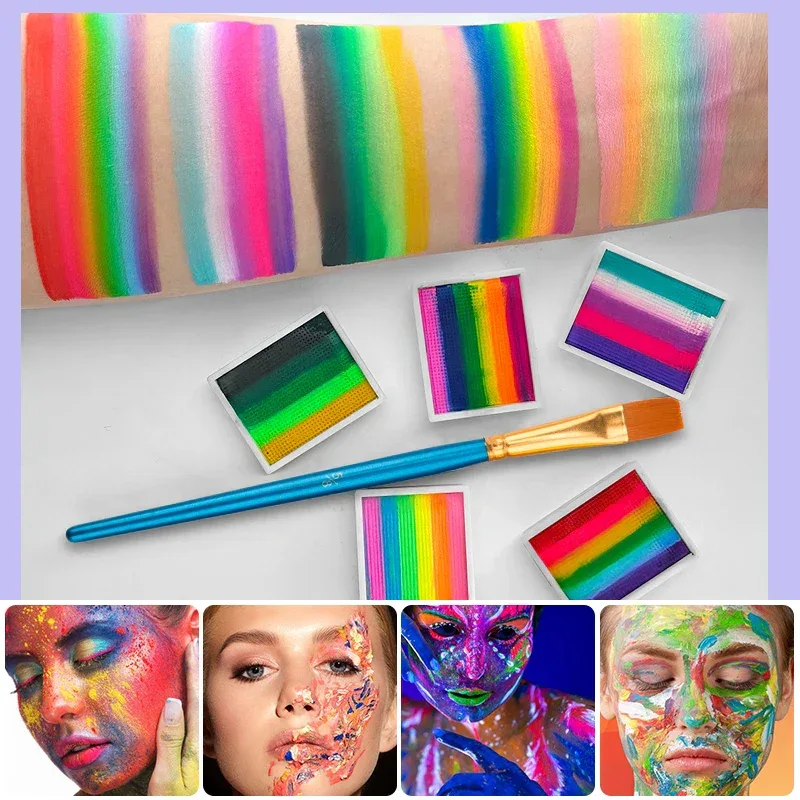 12 Grids Face Body Paint Palette Makeup,Rainbow Split Cake Palette,Water-based Non-Toxic Face Paint For Halloween Festivel Party