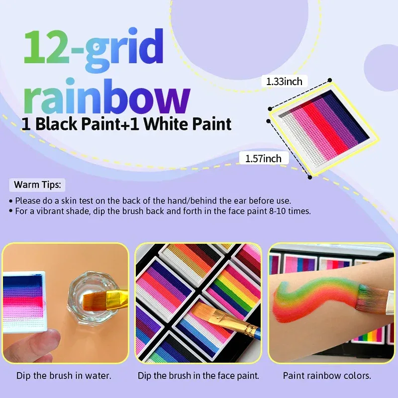 12 Grids Face Body Paint Palette Makeup,Rainbow Split Cake Palette,Water-based Non-Toxic Face Paint For Halloween Festivel Party