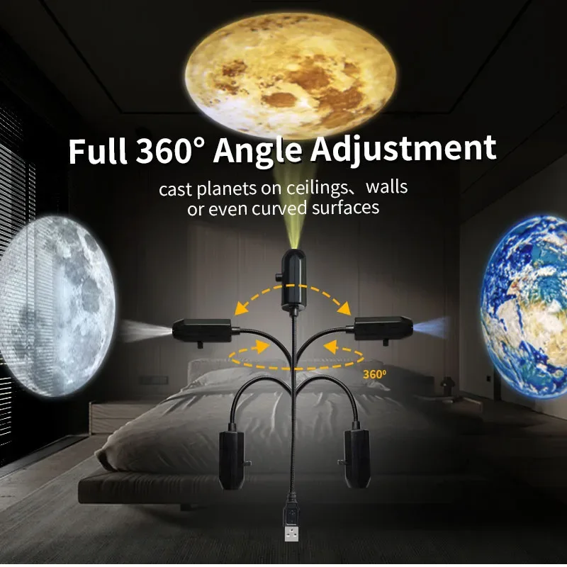 Halloween USB Projector Light Skull NightLight Ghost LED Lamp 360Degree Rotating Switchable Pattern Design Dark & Night Ambiance