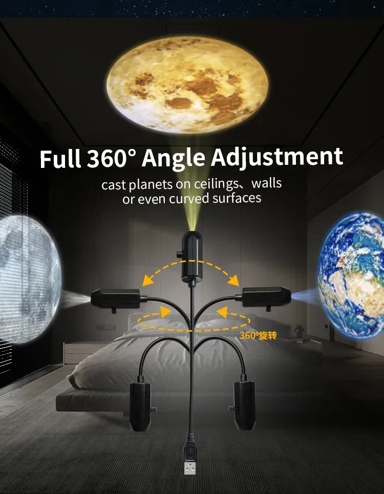 Halloween USB Projector Light Skull NightLight Ghost LED Lamp 360Degree Rotating Switchable Pattern Design Dark & Night Ambiance