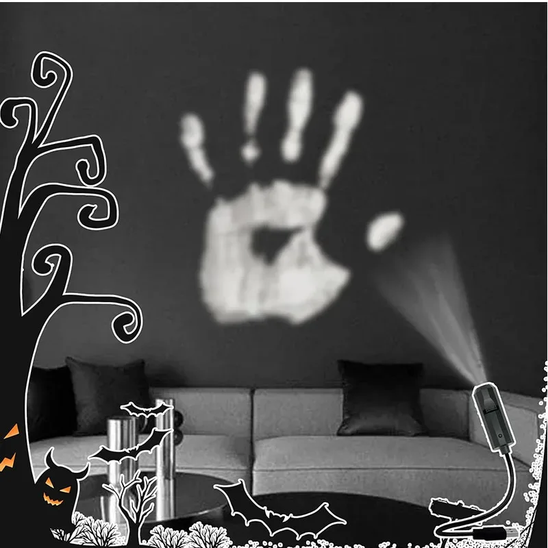Halloween USB Projector Light Skull NightLight Ghost LED Lamp 360Degree Rotating Switchable Pattern Design Dark & Night Ambiance