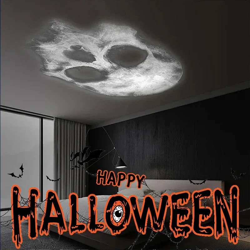 Halloween USB Projector Light Skull NightLight Ghost LED Lamp 360Degree Rotating Switchable Pattern Design Dark & Night Ambiance