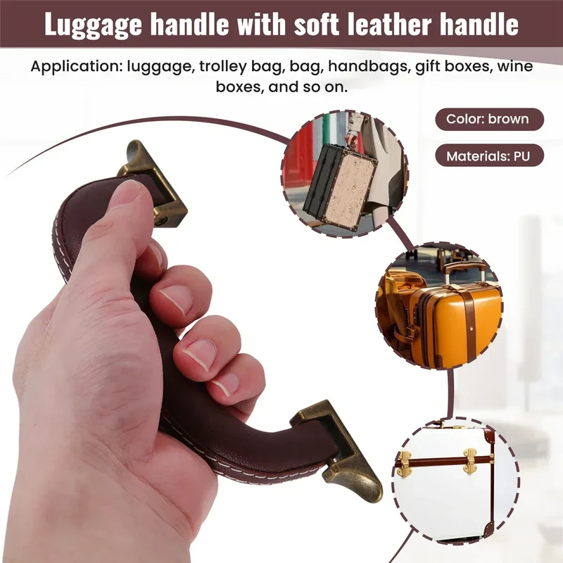A04RR Brown Leather Guitar Musical Instrument Box Luggage Toolbox Trolley Case Handle