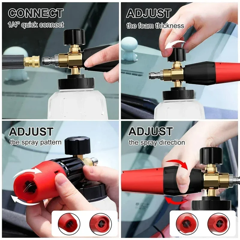 High Pressure Washer Gun & Foam Cannon Kit - 1/4" Quick Connect with M22-14 Adapter for Karcher K/Nilfisk/Bosch Washer