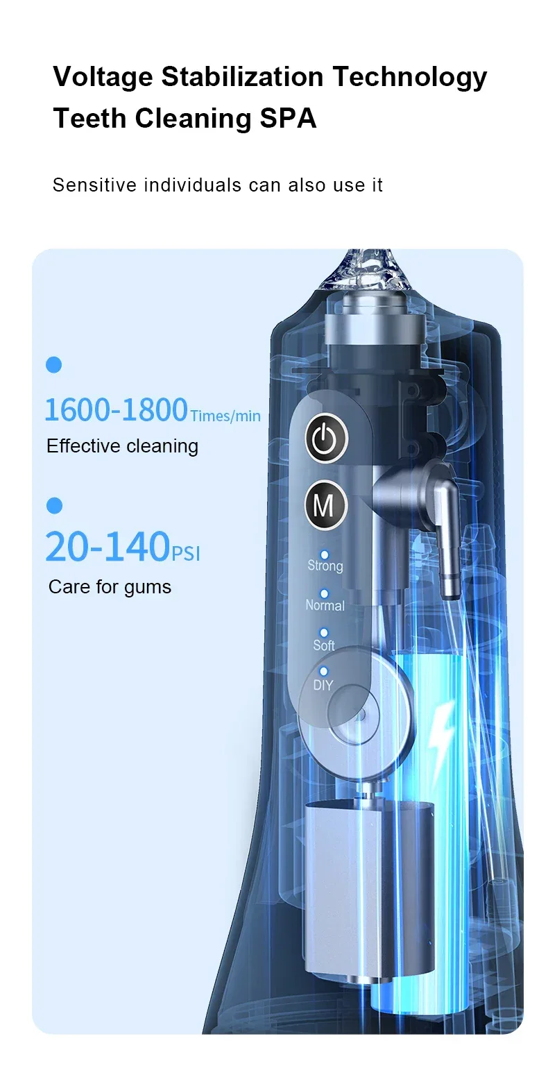 Professional wireless dental floss cleaner, 4 cleaning modes, portable rechargeable electric dental floss oral irrigator