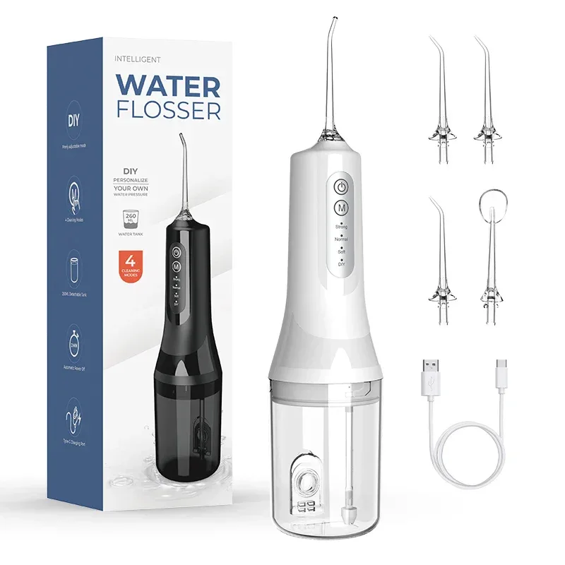 Professional wireless dental floss cleaner, 4 cleaning modes, portable rechargeable electric dental floss oral irrigator