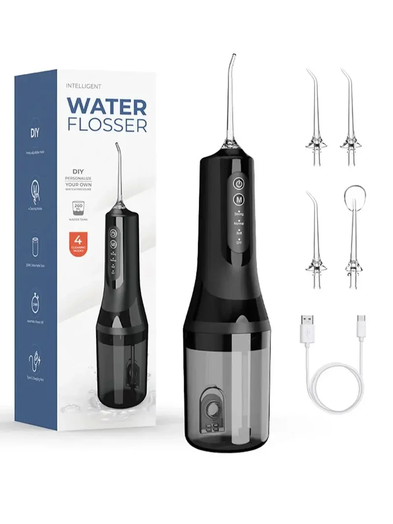 Professional wireless dental floss cleaner, 4 cleaning modes, portable rechargeable electric dental floss oral irrigator