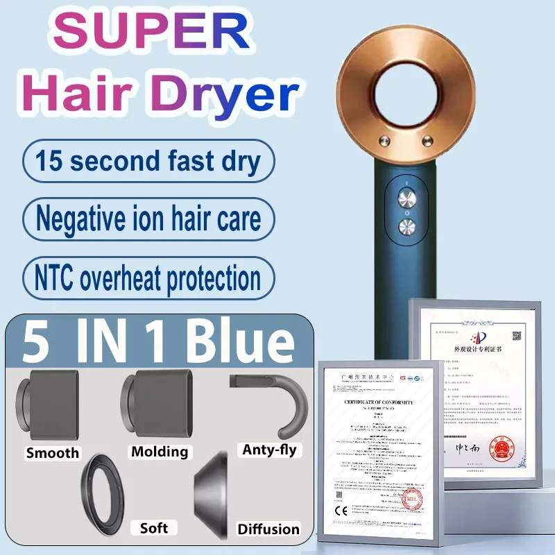 1600W Professinal Leafless Hair Dryer Negative Ion Hair Care Hairdryer Home Powerful Blow dryer Styling Toos Gift For Women
