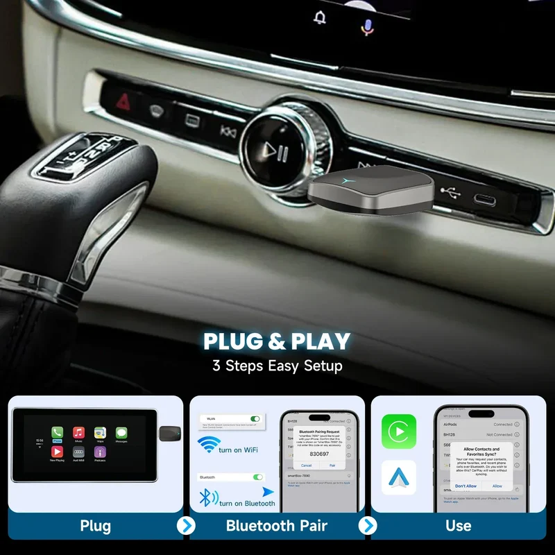 Carplay Android Auto Wireless Adapter 2 in 1 Carplay Adapter for OEM Car Stereo with USB Plug and Play Wired To Wireless
