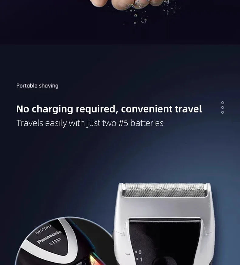 Panasonic Electric Razor For Men, Battery-Operated Travel Shaver, Cordless Wet Dry Lightweight Shaver with Ergonomic Grip
