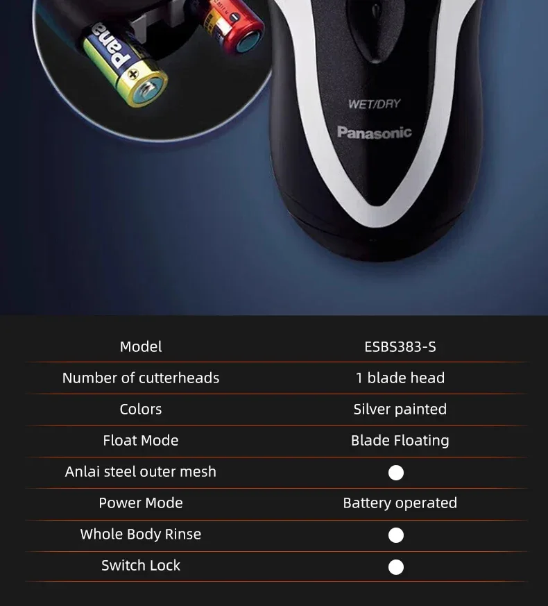 Panasonic Electric Razor For Men, Battery-Operated Travel Shaver, Cordless Wet Dry Lightweight Shaver with Ergonomic Grip