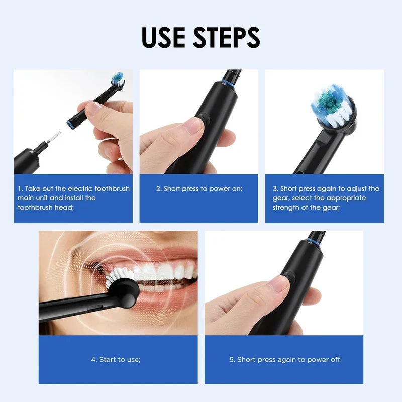 Rotary Electric Toothbrush Rechargeable 5 Modes Sonic Vibration Tooth Brush Adults Rotating Toothbrushes Teeth Cleaner 4 Heads