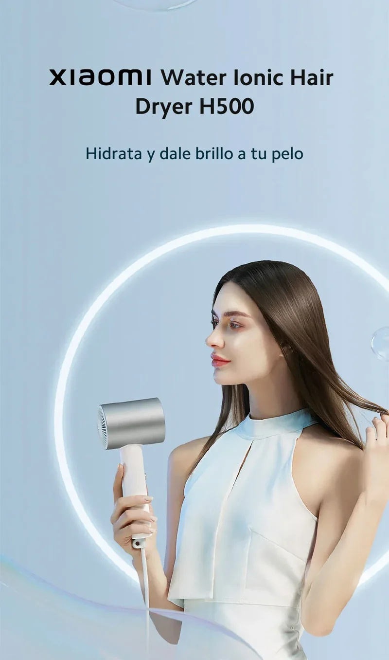 Official｜Xiaomi Water Ionic Hair Dryer H500｜Terapia de iones de agua doble｜Flujo de aire ultraalto de 20 m/s｜Cuerpo de metal"