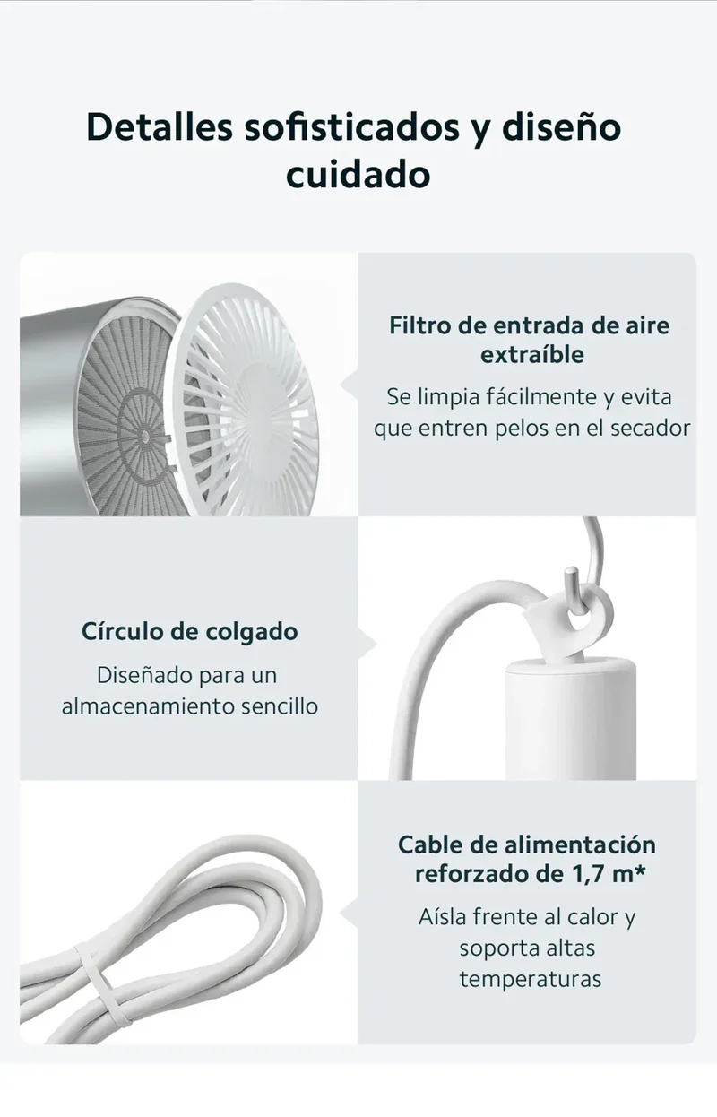 Official｜Xiaomi Water Ionic Hair Dryer H500｜Terapia de iones de agua doble｜Flujo de aire ultraalto de 20 m/s｜Cuerpo de metal"