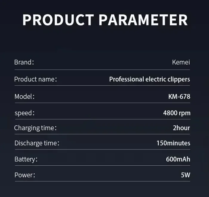 Kemei Professional Electric Hair Clippers Beard Clipper Rechargeable Men's Shaver Hair Trimmer KM-2628 KM-678 KM-2024 Clipper