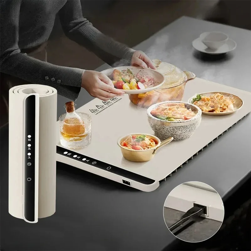 Electric Warming Tray Foldable Food Warmer Mat with 3 Tem Setting Fast Full Surface Heating Portable Electric Food Warming Tray