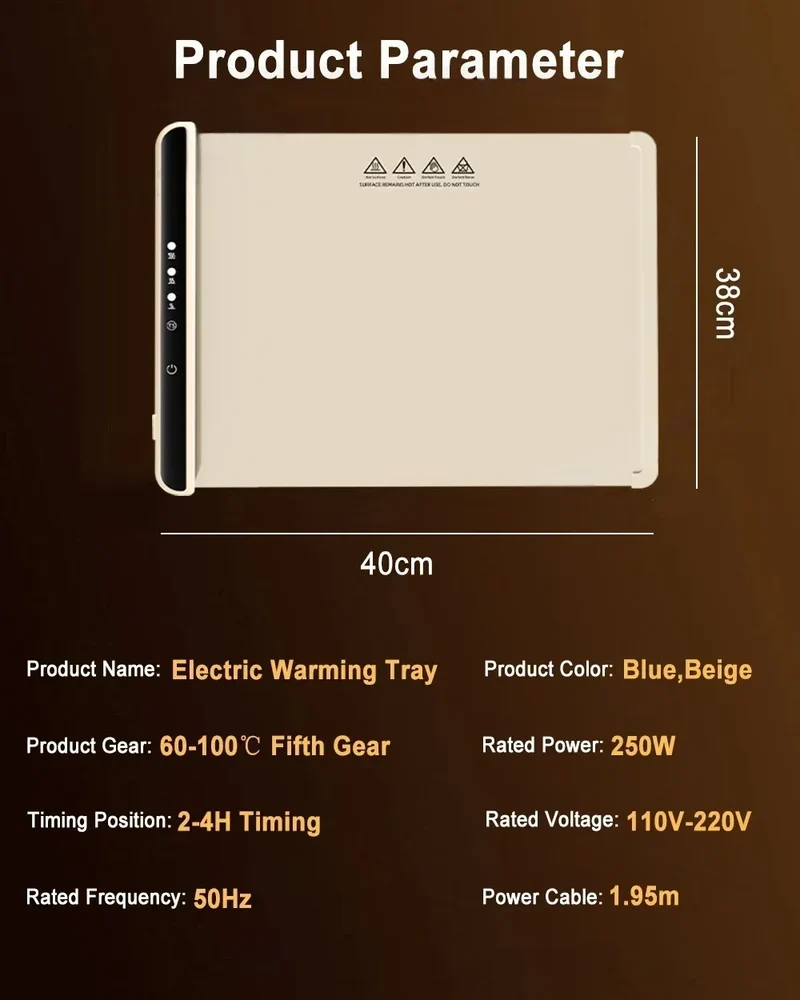 Electric Warming Tray Foldable Food Warmer Mat with 3 Tem Setting Fast Full Surface Heating Portable Electric Food Warming Tray
