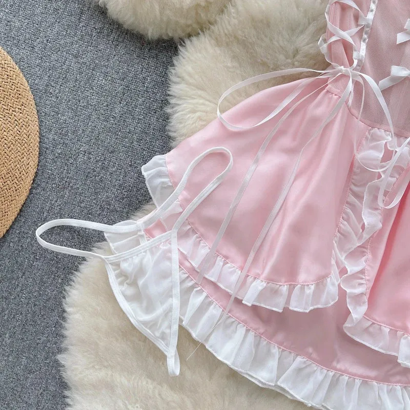 Kawaii Maid Oufit See Through Anime Cosplay Lingerie Cute Cat Women Lolita Sexy Bunny Halloween Costumes Lace PrincessDress New