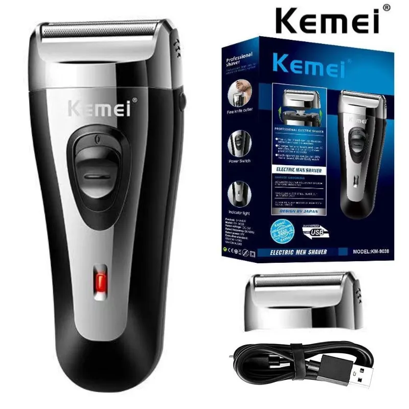 KM-9038 Powerful Rechargeable Shaver for Men Foil Electric Shaver Beard Head Shaving Electric Razor Facial USB with Extra Mesh