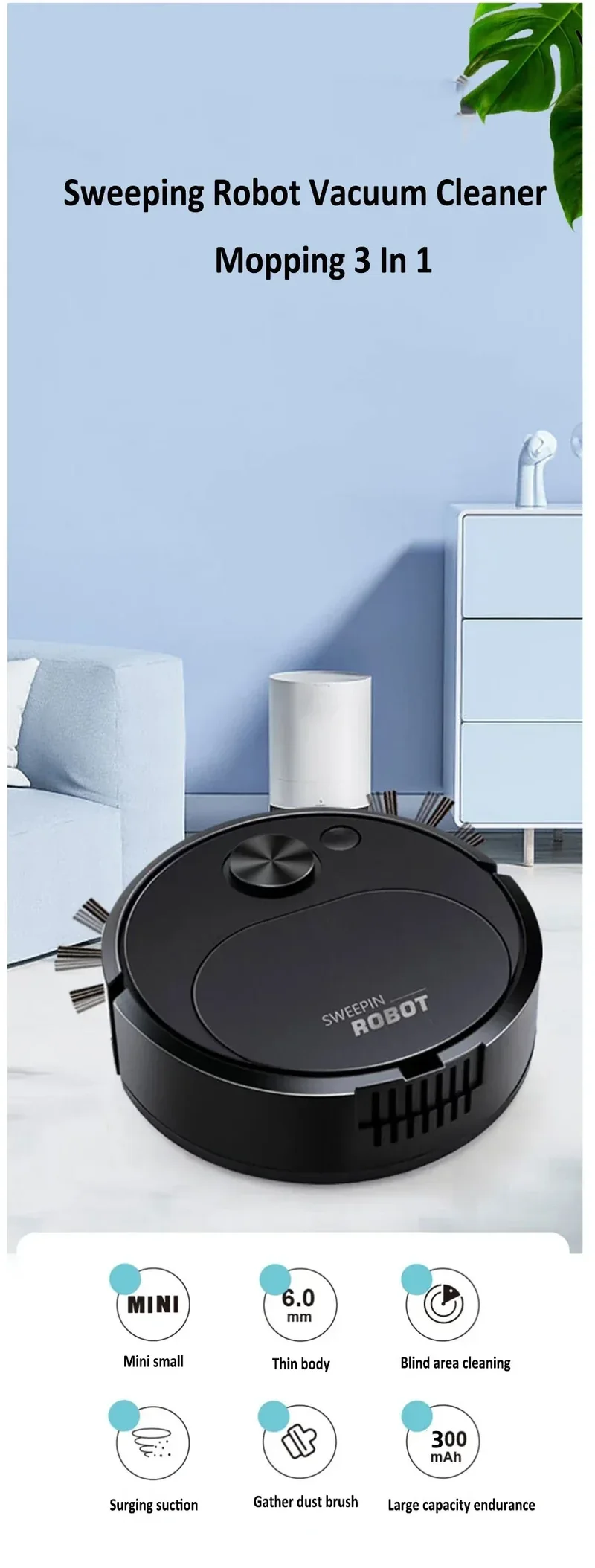 Wireless Smart Robot Sweeping Robot Vacuum Cleaner Mopping 3 In 1 Smart USB 1500Pa Dragging Cleaning Sweep Floor For Home Office