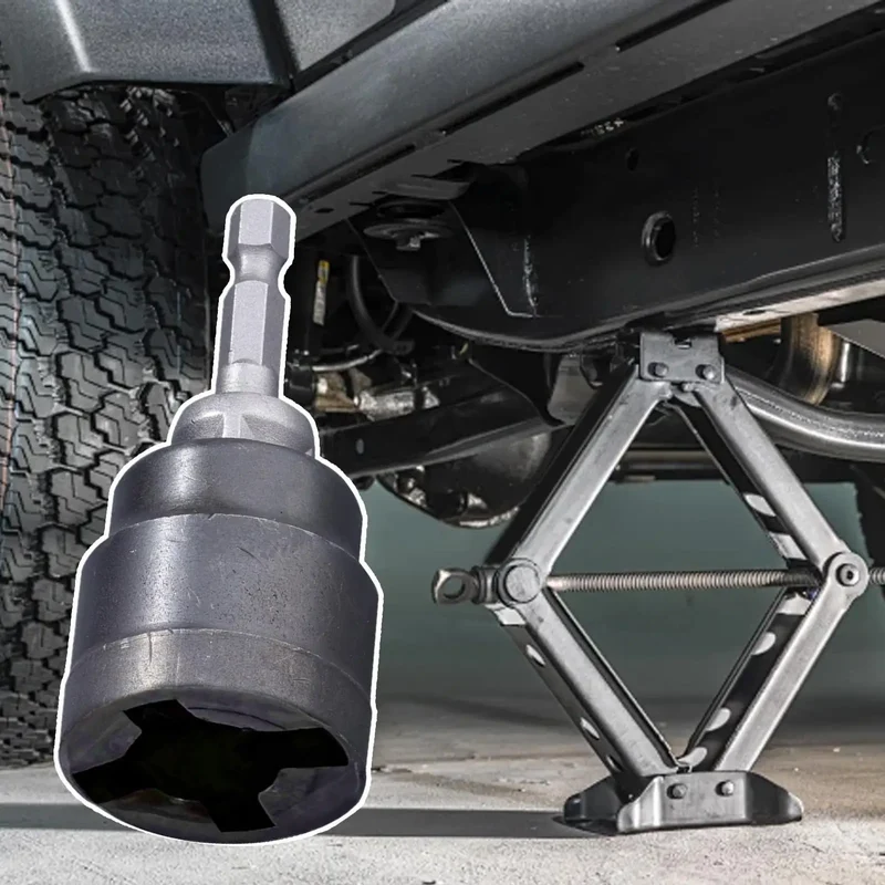 Universal Scissor Car Jack Adapter Rv Stabilizer Jack Drill Adapter Car Disassemble Tool Steel Ball Joint Rod Impact Wrench Tool