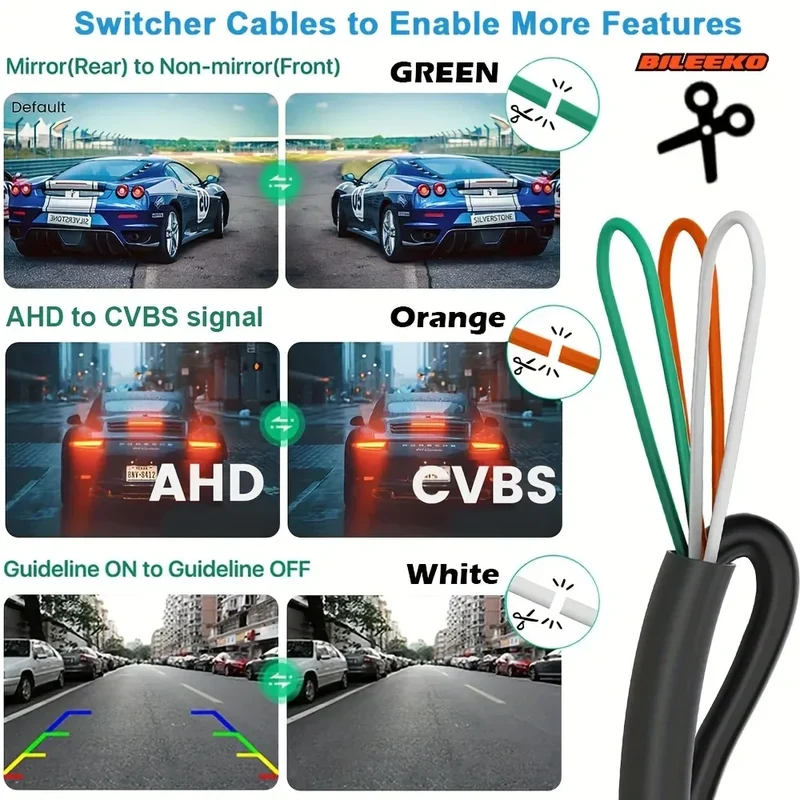 Car Camera Rear Front Side View AHD 1080P Fisheye Wide Angle Lens Backup Camera CVBS Switch Guideline ON/OFF