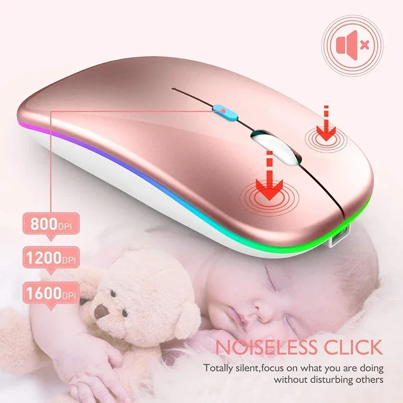 Tablet Phone Computer Bluetooth Wireless Mouse Charging Luminous 2.4G USB Wireless Mouse Portable Mouse