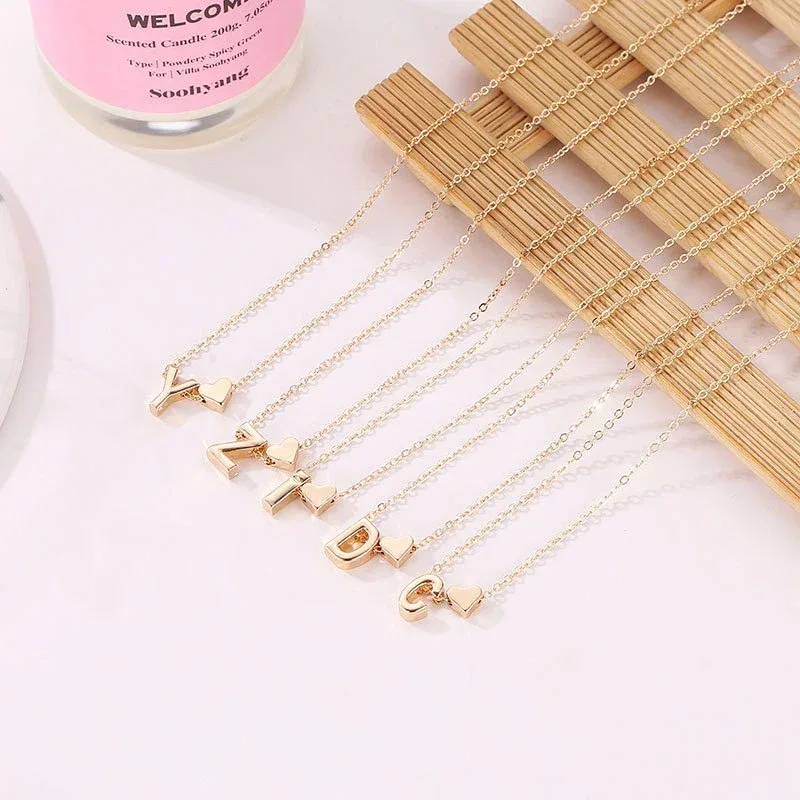 SUMENG Fashion Tiny Heart Dainty Initial Necklace Gold Silver Color Letter Name Choker For Women Pendant Jewelry Gift