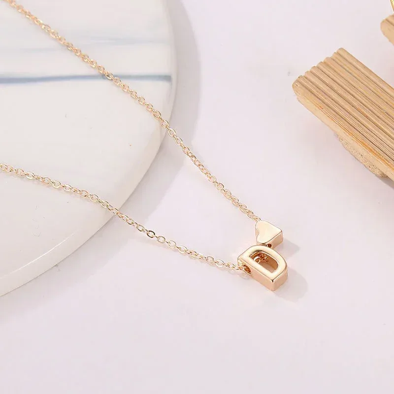SUMENG Fashion Tiny Heart Dainty Initial Necklace Gold Silver Color Letter Name Choker For Women Pendant Jewelry Gift