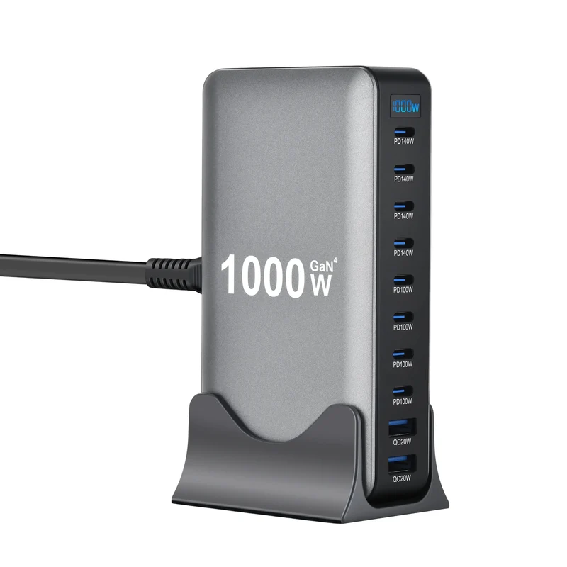 New 1000W GaN USB Type C Charger PD3.1 PPS 10-Port Desktop Fast Charging Station Adapter for Tablets & Mobile Dropshipping