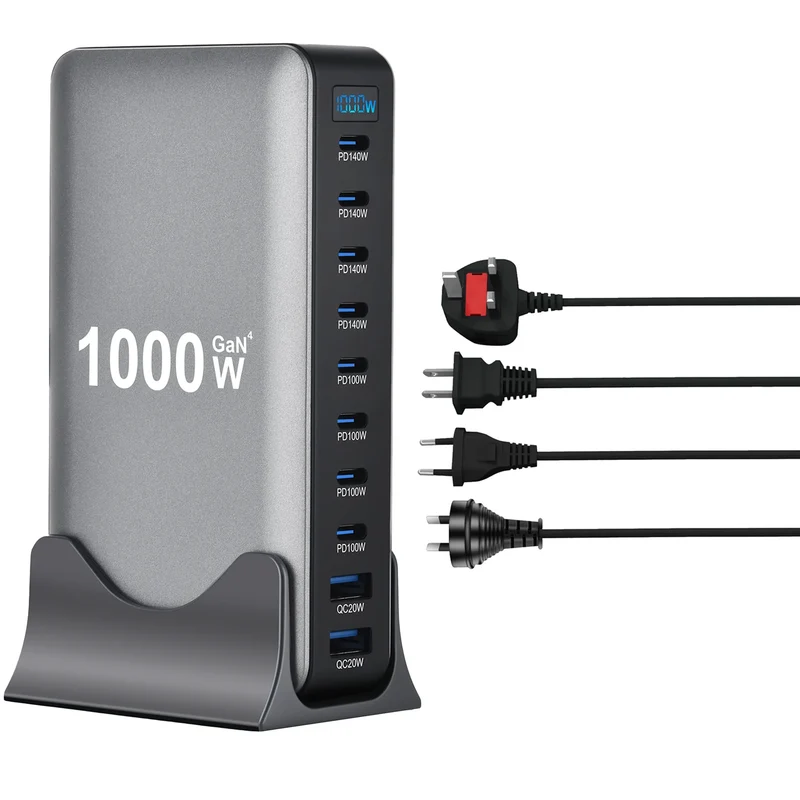 New 1000W GaN USB Type C Charger PD3.1 PPS 10-Port Desktop Fast Charging Station Adapter for Tablets & Mobile Dropshipping