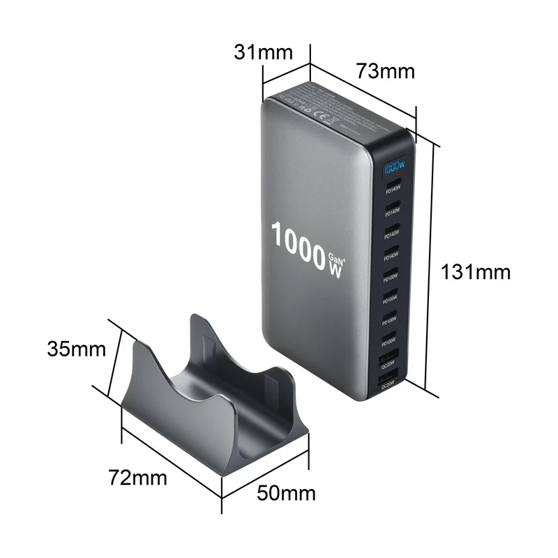 New 1000W GaN USB Type C Charger PD3.1 PPS 10-Port Desktop Fast Charging Station Adapter for Tablets & Mobile Dropshipping