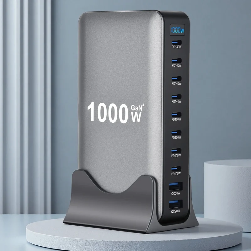 New 1000W GaN USB Type C Charger PD3.1 PPS 10-Port Desktop Fast Charging Station Adapter for Tablets & Mobile Dropshipping