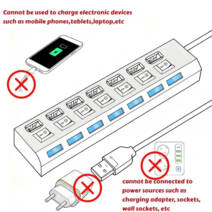 High Speed 4/7 Ports USB HUB 2.0 Adapter Expander Multi USB Splitter Multiple Extender with LED Lamp Switch for PC Laptop