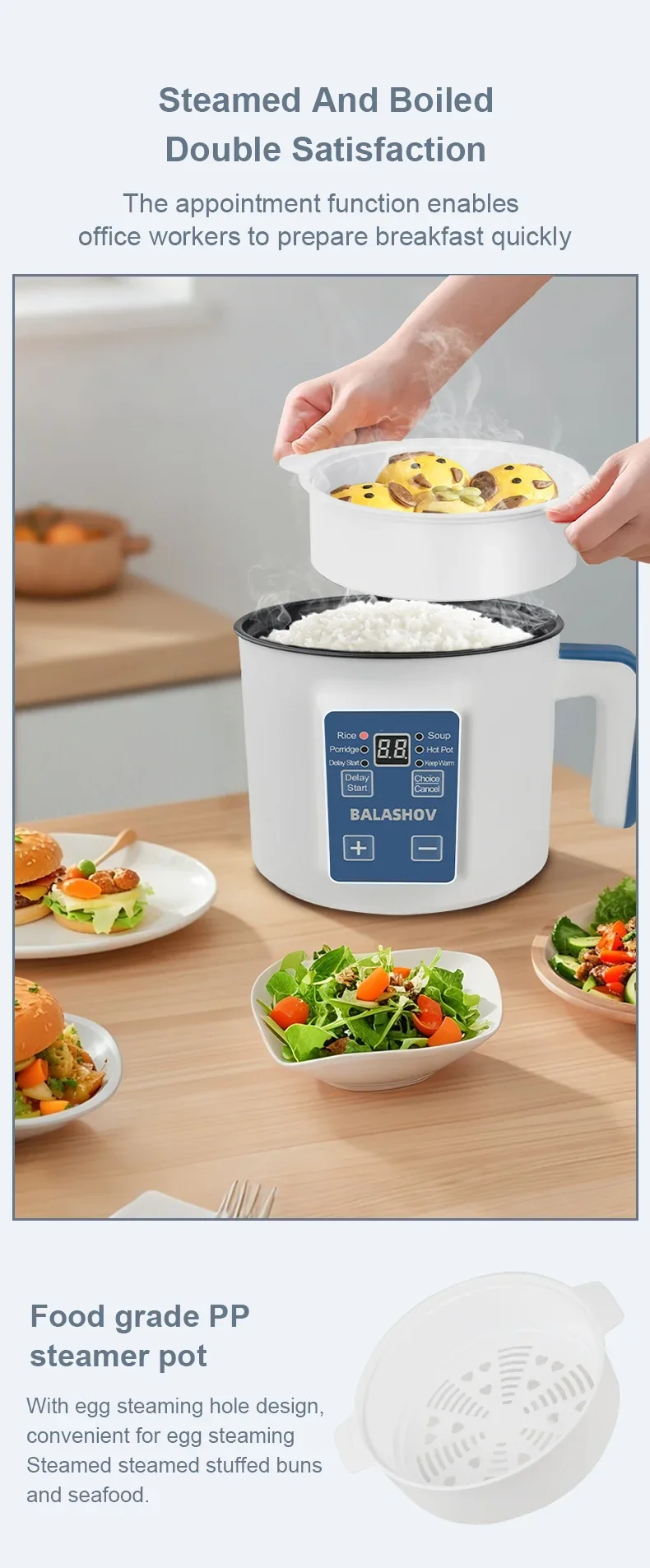 Electric Rice Cooker Single Double Layer Intelligent Automatic Home Mini Kitchen Cooker 220V/EU Plug MultiCooker Steamed Rice P