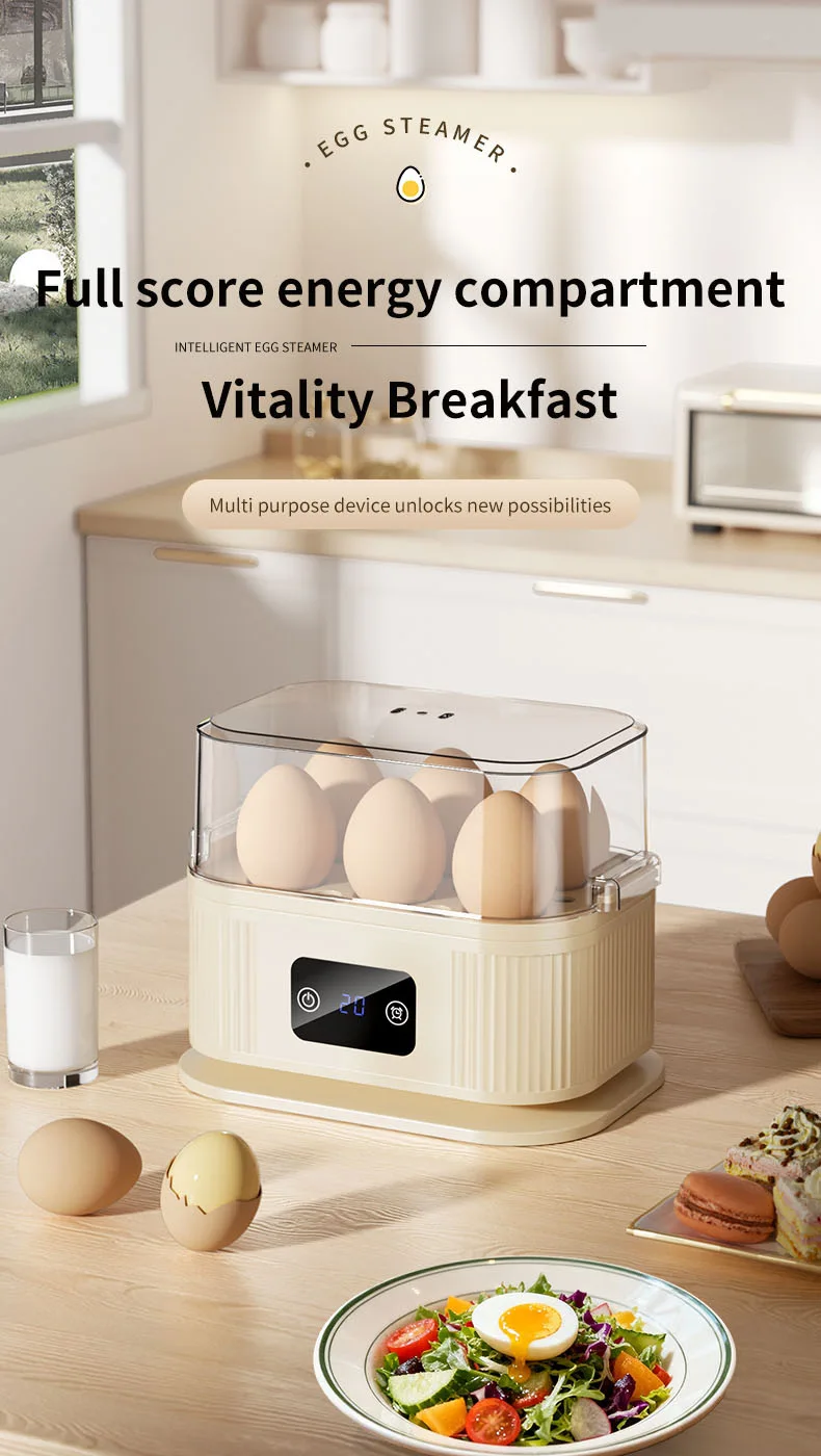 TINSOL Multifunctional Electric Egg Cooker Kitchen Breakfast Maker 200W High-Power Smart Egg Steamer with Timer Function