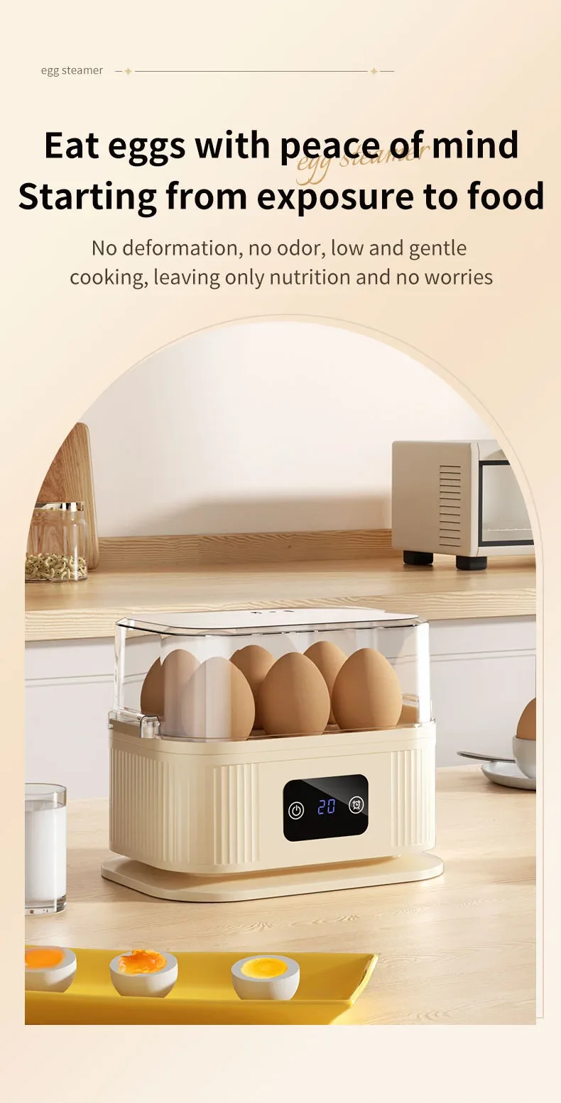 TINSOL Multifunctional Electric Egg Cooker Kitchen Breakfast Maker 200W High-Power Smart Egg Steamer with Timer Function