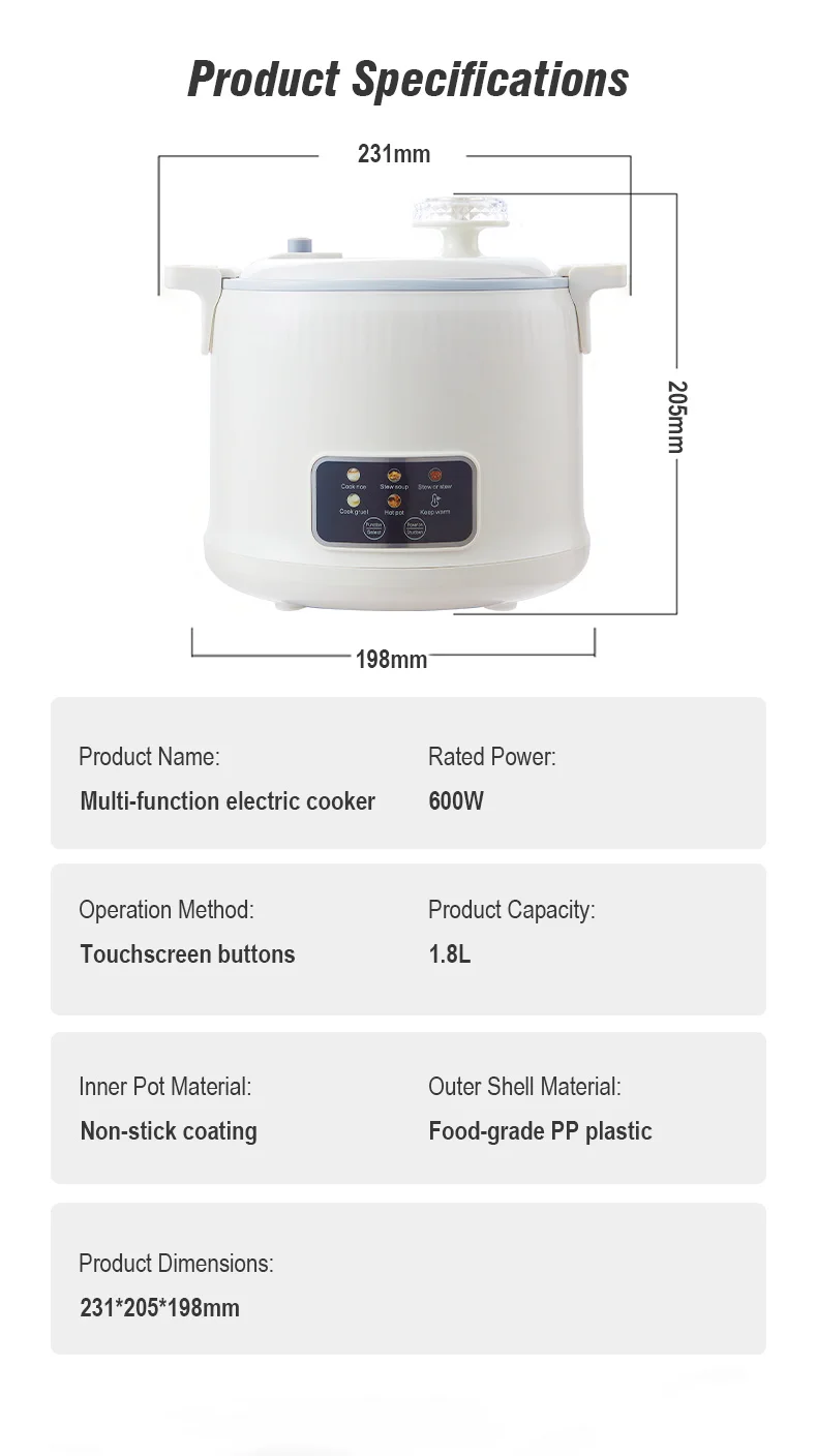 1.8L Micro Pressure Rice Cooker for 1-2 People, Multifunctional Household Hot Pot, Porridge, Soup, Electric Rice Cooker 220V